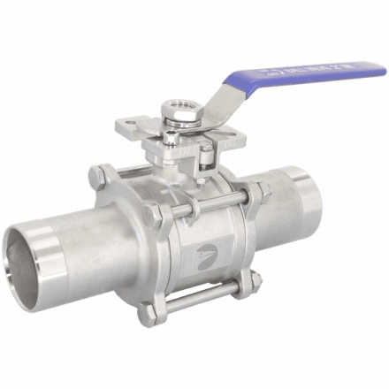 Кран шаровый приварной трехсоставной под привод нержавеющий (3PC), AISI304 DN50 (2&quot;), (CF8), PN25, NK-BEp50/4