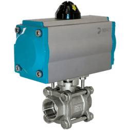 Кран шаровый муфтовый (3PC), AISI304 DN32 (1_1/4"), с двухсторонним пневмоприводом AT63D, NK-BMTp32/4*AT63D