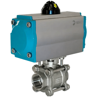 Кран шаровый муфтовый (3PC), AISI304 DN32 (1_1/4"), с двухсторонним пневмоприводом AT63D, NK-BMTp32/4*AT63D