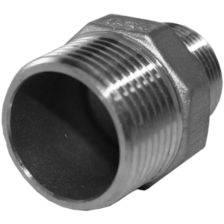 Ниппель резьбовой переходной нержавеющий, AISI304 DN25 х DN20 (1" х 3/4"), (CF8), PN16, NK-NМH25х20/4