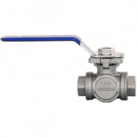 Кран шаровый трехходовой (L-тип) нержавеющий, AISI304 DN15 (1/2&quot;), (CF8), PN40, NK-BTl15/4