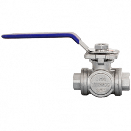 Кран шаровый трехходовой (L-тип) нержавеющий, AISI304 DN15 (1/2&quot;), (CF8), PN40, NK-BTl15/4