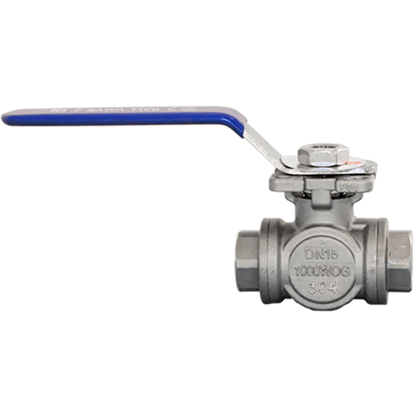 Кран шаровый трехходовой (L-тип) нержавеющий, AISI304 DN15 (1/2"), (CF8), PN40, NK-BTl15/4