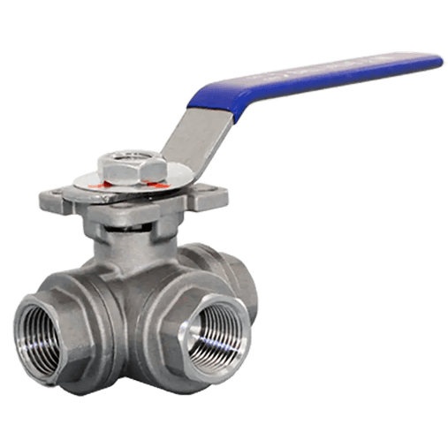 Кран шаровый трехходовой (L-тип) нержавеющий, AISI304 DN15 (1/2"), (CF8), PN40, NK-BTl15/4