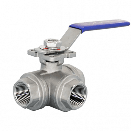 Кран шаровый трехходовой (L-тип) нержавеющий, AISI304 DN40 (1_1/2&quot;), (CF8), PN40, NK-BTl40/4