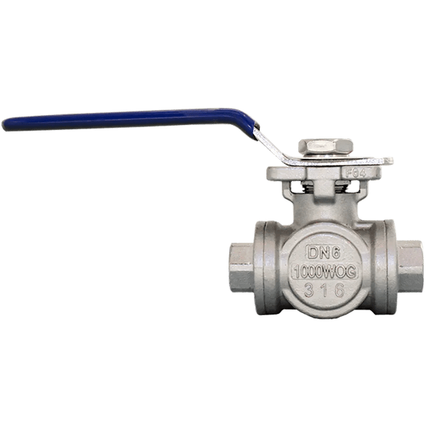 Кран шаровый трехходовой (L-тип) нержавеющий, AISI316 DN 8 (1/4"), (CF8M), PN40, NK-BTl8/6