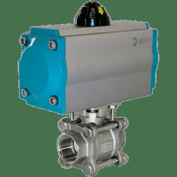 Кран шаровый муфтовый (3PC), AISI304 DN50 (2"), с двухсторонним пневмоприводом AT83D, NK-BMTp50/4*AT83D