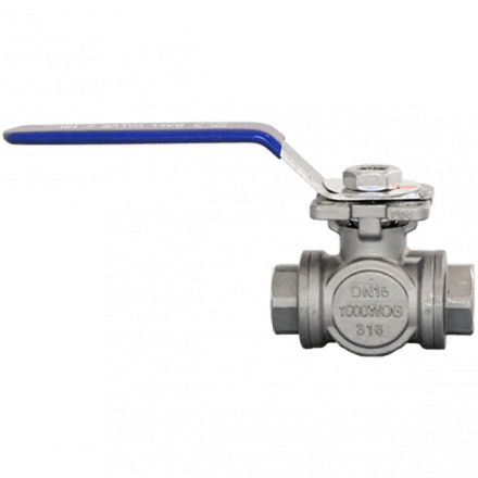 Кран шаровый трехходовой (L-тип) нержавеющий, AISI316 DN15 (1/2&quot;), (CF8M), PN40, NK-BTl15/6