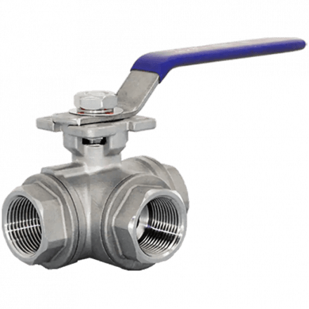 Кран шаровый трехходовой (L-тип) нержавеющий, AISI316 DN25 (1&quot;), (CF8M), PN40, NK-BTl25/6