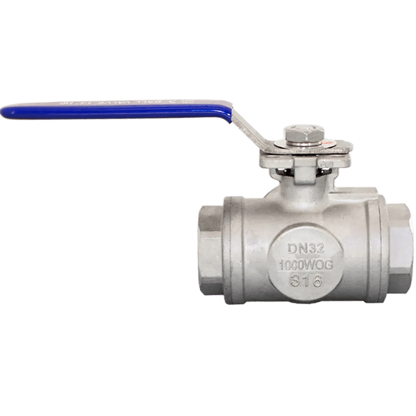 Кран шаровый трехходовой (L-тип) нержавеющий, AISI316 DN32 (1_1/4"), (CF8M), PN40, NK-BTl32/6