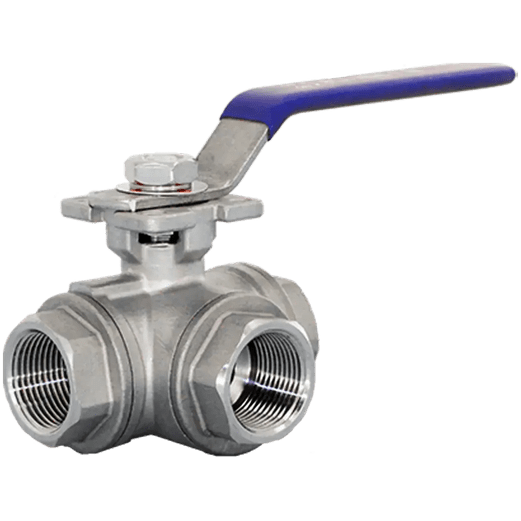 Кран шаровый трехходовой (T-тип) нержавеющий, AISI304 DN25 (1"), (CF8), PN40, NK-BTt25/4