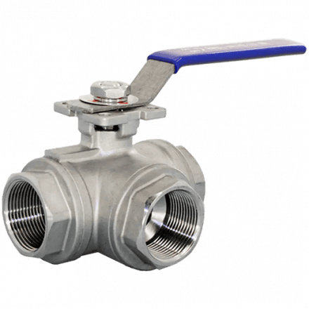 Кран шаровый трехходовой (T-тип) нержавеющий, AISI304 DN32 (1_1/4&quot;), (CF8), PN40, NK-BTt32/4