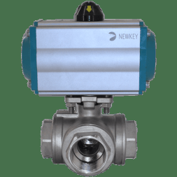 Кран шаровый трёхходовой L-тип, AISI316 DN15 (1/2"), с двухсторонним пневмоприводом AT52D, NK-BTl15/6*AT52D