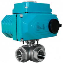 Кран шаровый трёхходовой L-тип, AISI316 DN15 (1/2&quot;), с электроприводом AC 220V (С-03), NK-BTl15/6*PEAH30