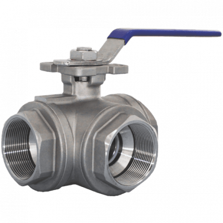 Кран шаровый трехходовой (T-тип) нержавеющий, AISI316 DN50 (2&quot;), (CF8M), PN40, NK-BTt50/6