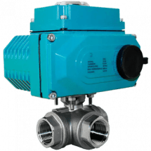 Кран шаровый трёхходовой L-тип, AISI304 DN25 (1&quot;), с электроприводом AC 220V (С-03), NK-BTl25/4*PEAH30