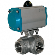 Кран шаровый трёхходовой L-тип, AISI304 DN32 (1_1/4&quot;), с двухсторонним пневмоприводом AT63D, NK-BTl32/4*AT63D