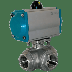 Кран шаровый трёхходовой L-тип, AISI304 DN32 (1_1/4"), с двухсторонним пневмоприводом AT63D, NK-BTl32/4*AT63D