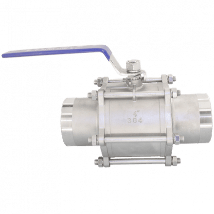 Кран шаровый приварной трехсоставной нержавеющий (3PC), AISI304 DN 100 (4&quot;), (CF8), PN16, NK-BE100/4