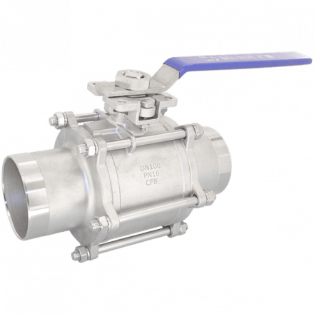 Кран шаровый приварной трехсоставной под привод нержавеющий (3PC), AISI304 DN100 (4&quot;), (CF8), PN16, NK-BEp100/4