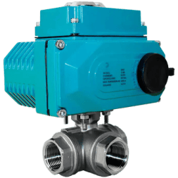 Кран шаровый трёхходовой L-тип, AISI316 DN32 (1_1/4"), с электроприводом AC 24V (С-05), NK-BTl32/6*PEAL50