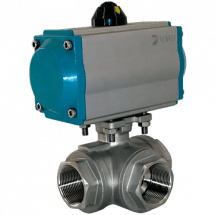 Кран шаровый трёхходовой L-тип, AISI316 DN40 (1_1/2&quot;), с двухсторонним пневмоприводом AT75D, NK-BTl40/6*AT75D