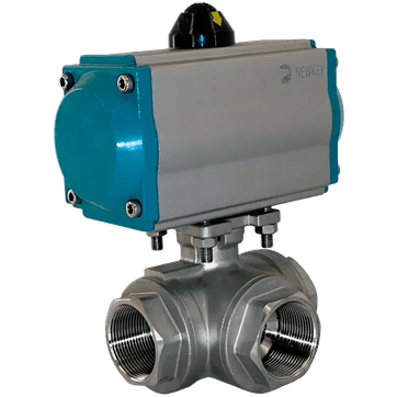 Кран шаровый трёхходовой L-тип, AISI316 DN40 (1_1/2"), с двухсторонним пневмоприводом AT75D, NK-BTl40/6*AT75D