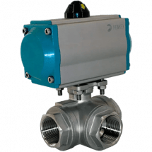 Кран шаровый трёхходовой L-тип, AISI304 DN50 (2&quot;), с двухсторонним пневмоприводом AT92D, NK-BTl50/4*AT92D