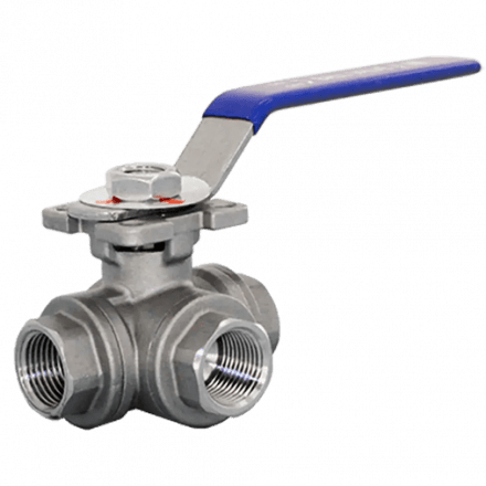 Кран шаровый трехходовой (T-тип) нержавеющий, AISI304 DN15 (1/2&quot;), (CF8), PN64, NK-BTt15/4