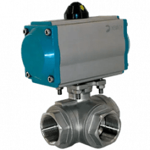 Кран шаровый трёхходовой T-тип, AISI316 DN15 (1/2&quot;), с двухсторонним пневмоприводом AT52D, NK-BTt15/6*AT52D