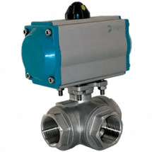 Кран шаровый трёхходовой T-тип, AISI316 DN20 (3/4&quot;), с двухсторонним пневмоприводом AT52D, NK-BTt20/6*AT52D