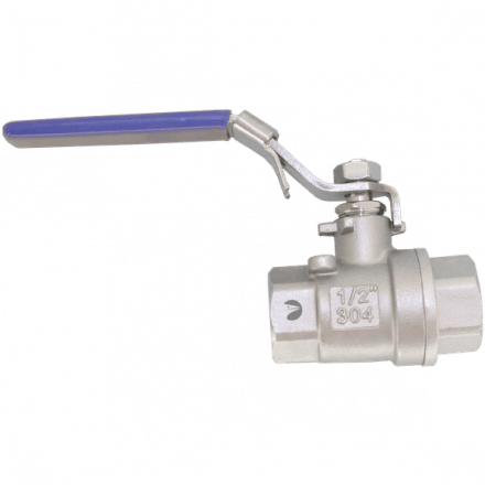 Кран шаровый муфтовый двусоставной с фиксатором нержавеющий (2PC), AISI304 DN15 (1/2&quot;), (CF8), PN64, NK-BMLf15/4