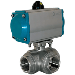 Кран шаровый трёхходовой T-тип, AISI316 DN25 (1"), с двухсторонним пневмоприводом AT63D, NK-BTt25/6*AT63D