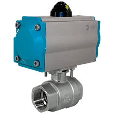 Кран шаровый муфтовый (2PC), AISI304 DN25 (1"), с двухсторонним пневмоприводом AT63D, NK-BMp25/4*AT63D